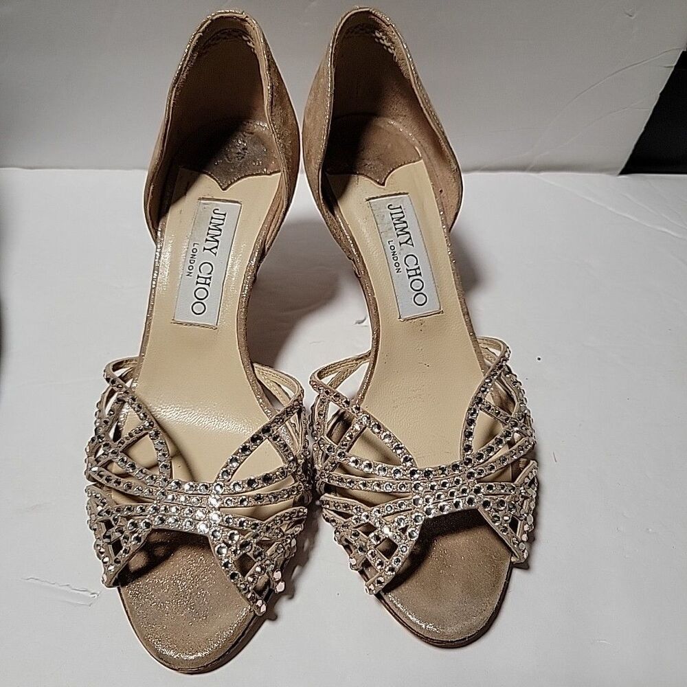 JIMMY CHOO Gerda D'Orsay Heels Womens EU 35.5 US 5.5 Gold Glitter Stiletto Pump